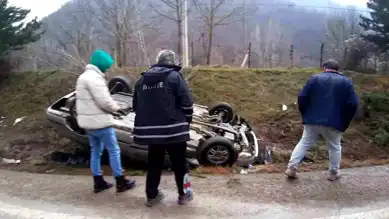 Bolu'da Takla Atan Araçtaki Sürücü Yaralanmadan Kurtuldu