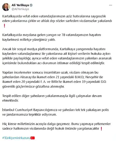 Kartalkaya Yangını: Saygısız 3 Şüpheli Gözaltında